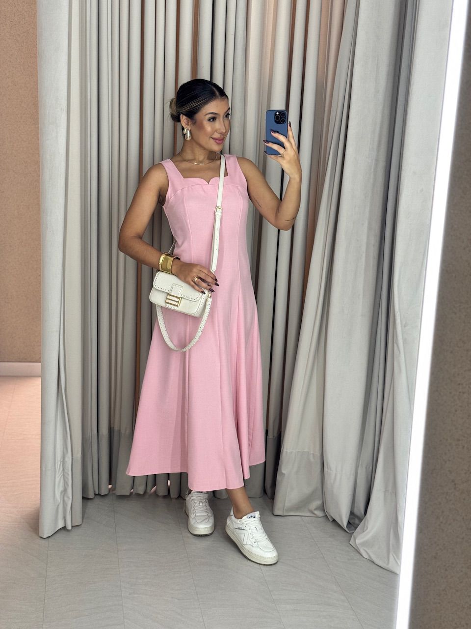 VESTIDO RAQUEL MIDI ROSA - 0061230031 - CAROLLA FERRARO
