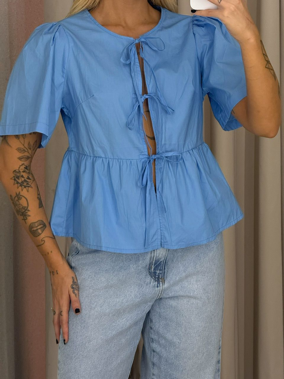 BLUSA PATRICIA MANGA AZUL
