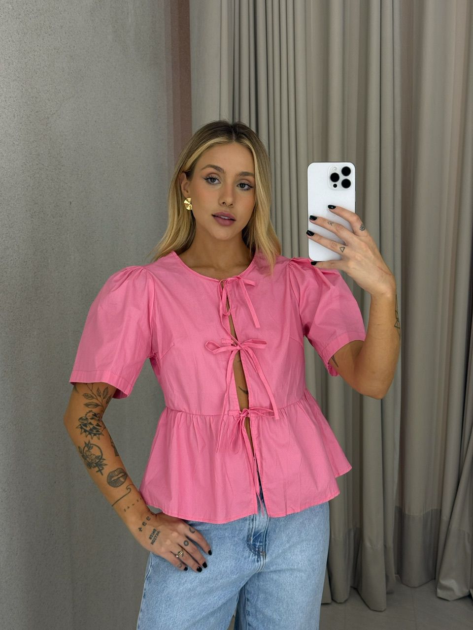 BLUSA PATRICIA MANGA ROSA - 0062100031 - CAROLLA FERRARO