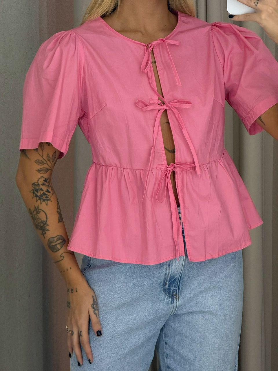 BLUSA PATRICIA MANGA ROSA