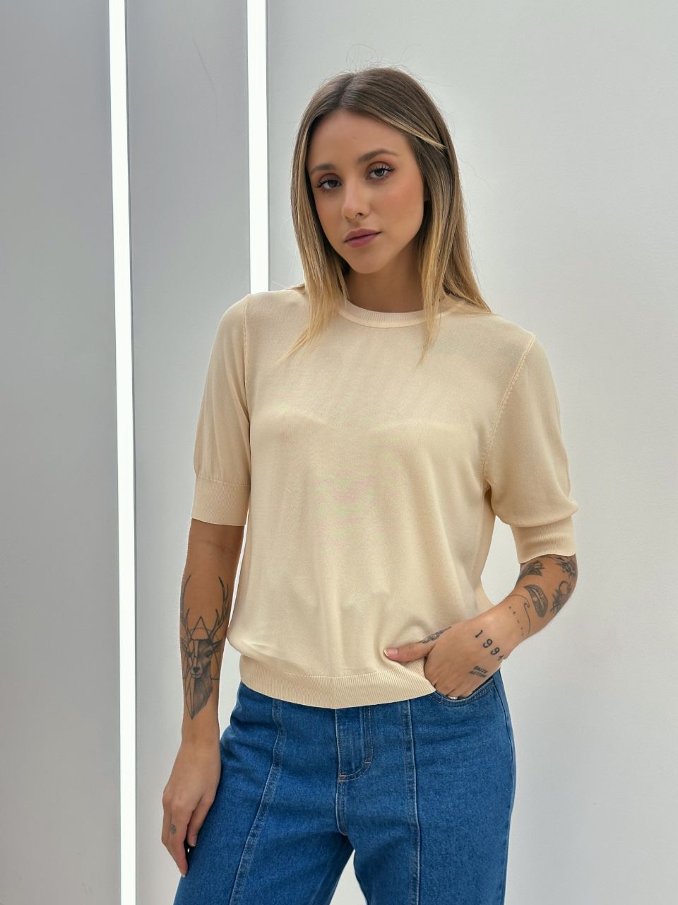 BLUSA MANU TRICOT BASIC CREME