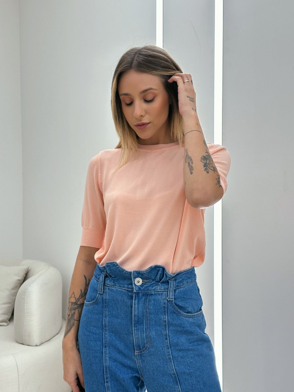 BLUSA MANU TRICOT BASIC ROSÊ