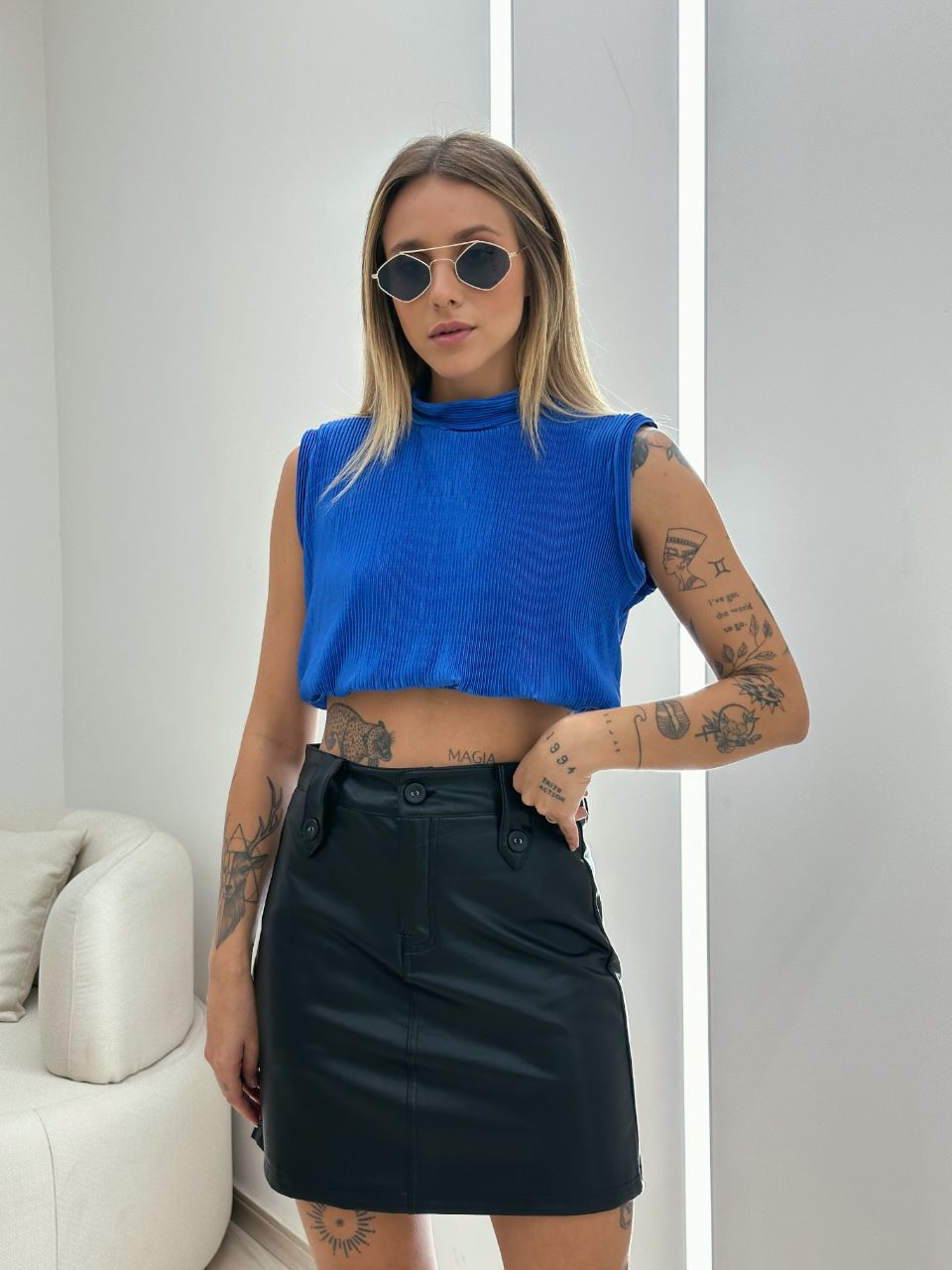 BLUSA RAFA PLISSADA AZUL