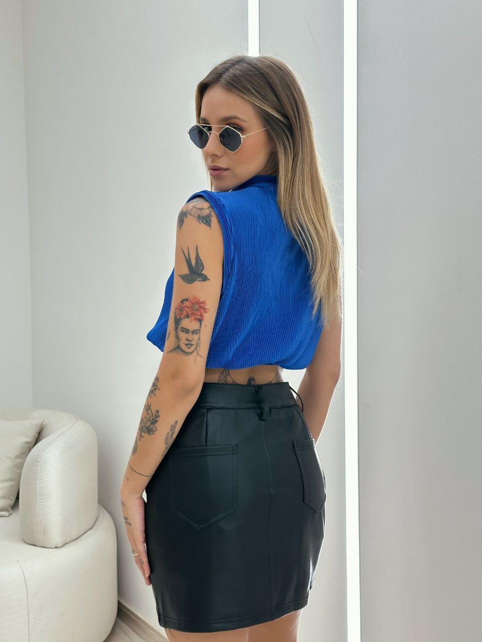 BLUSA RAFA PLISSADA AZUL