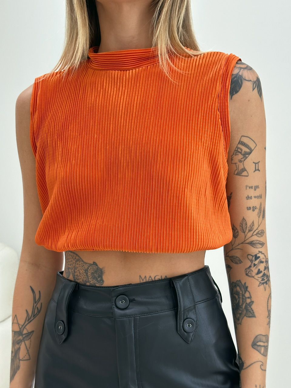 BLUSA RAFA PLISSADA LARANJA