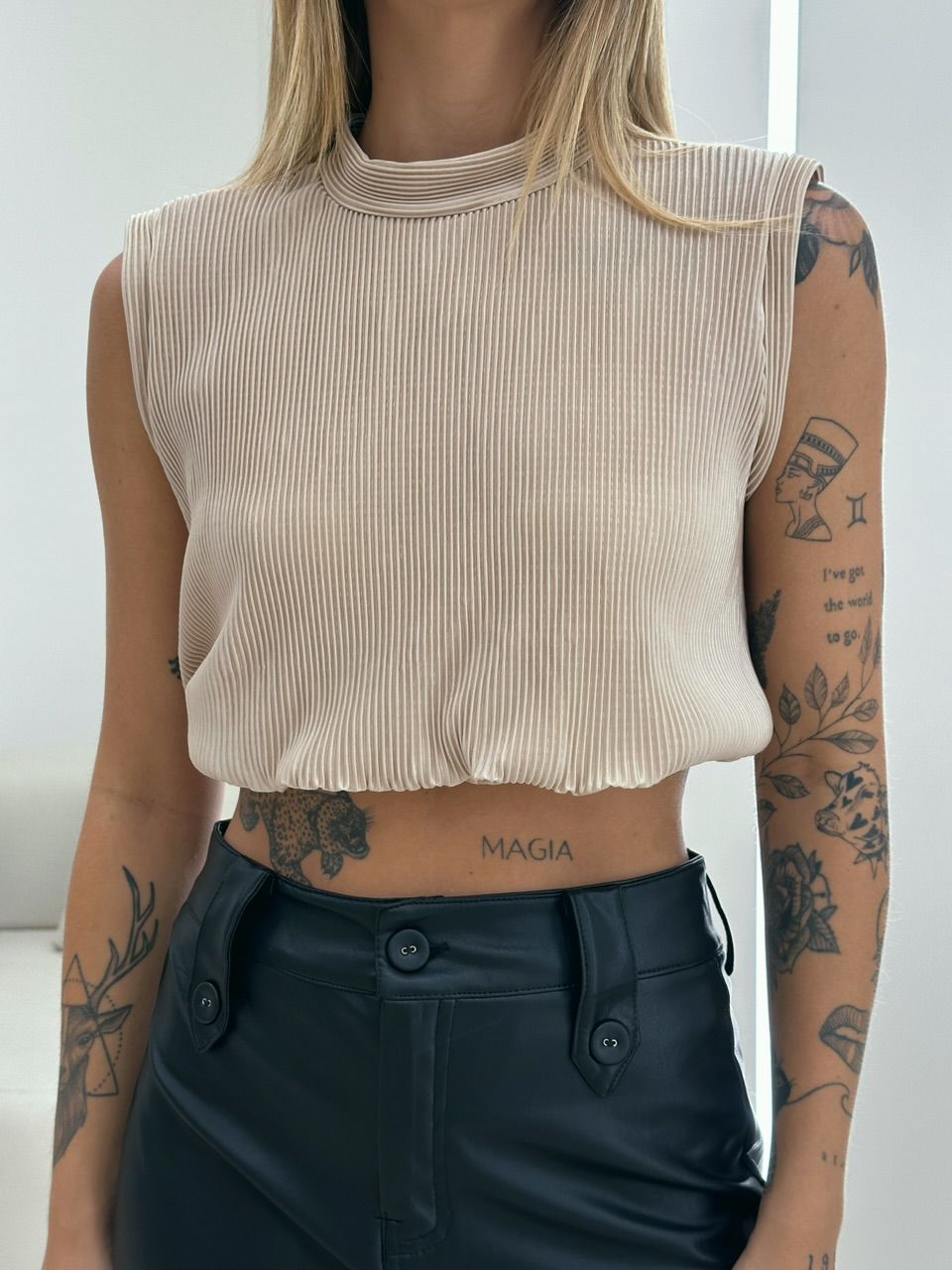 BLUSA RAFA PLISSADA NUDE
