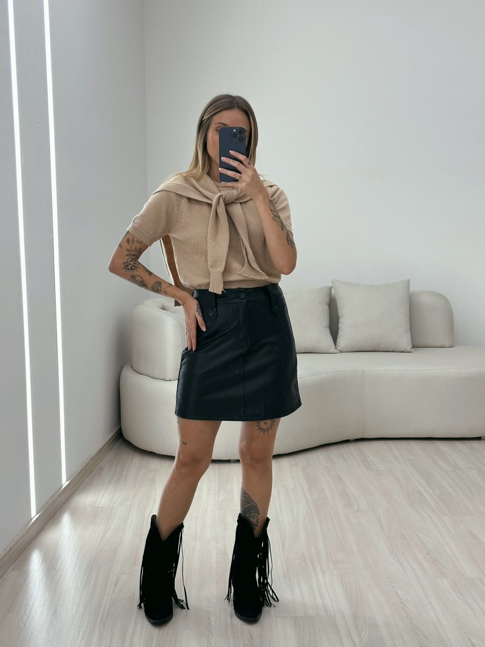 BLUSA TRICOT C/ SOBREPOSÇÃO NUDE