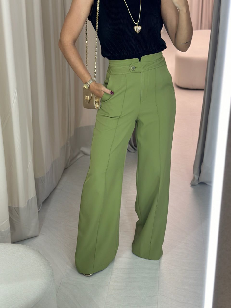 CALÇA LETÍCIA PANTALONA PISTACHE - 0047770145 - CAROLLA FERRARO