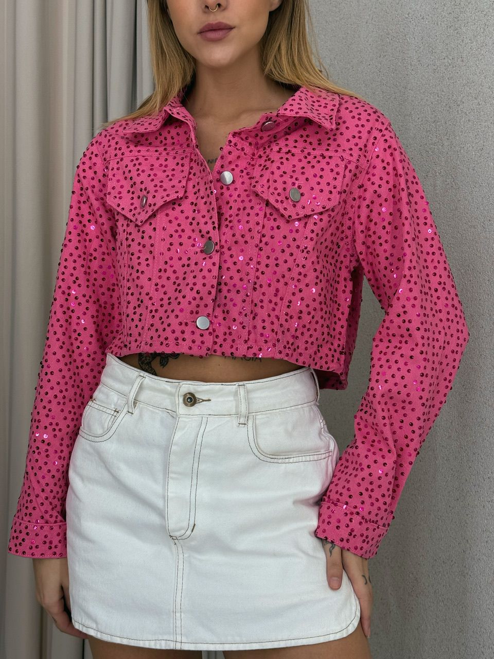 JAQUETA SAMANTA PAETÊ ROSA