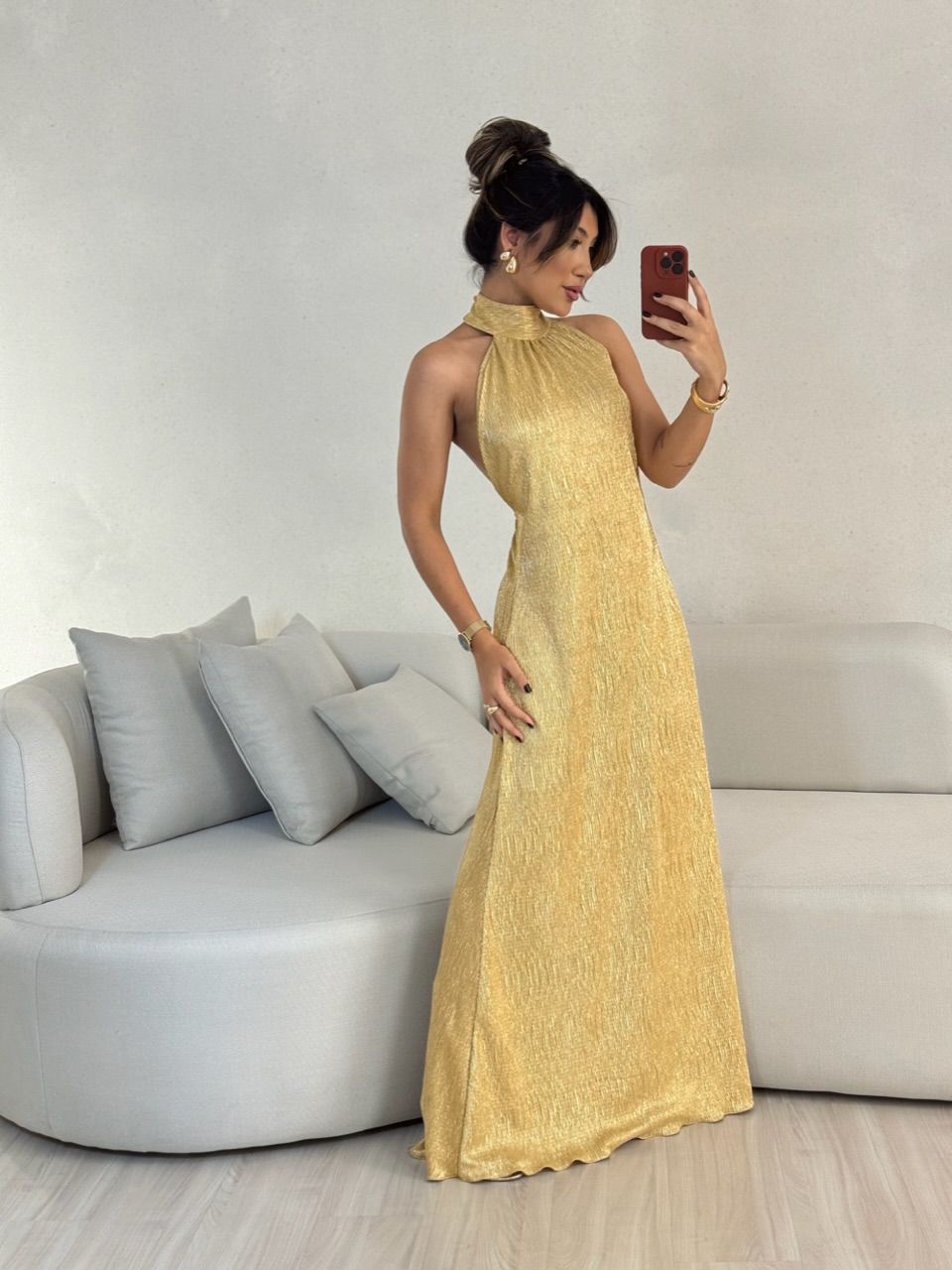 VESTIDO GLAM CF FRENTE ÚNICA DOURADO - 0053020084 - CAROLLA FERRARO