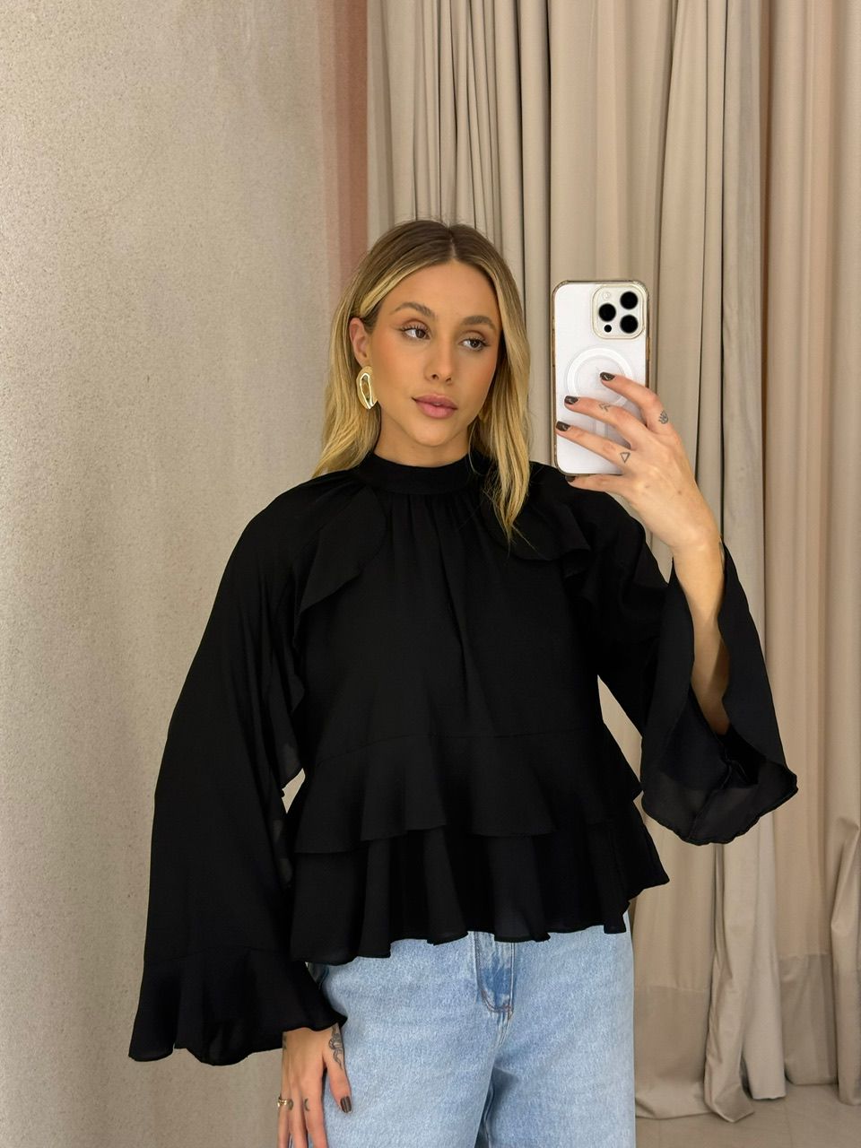 BLUSA MILENA BABADOS Preta