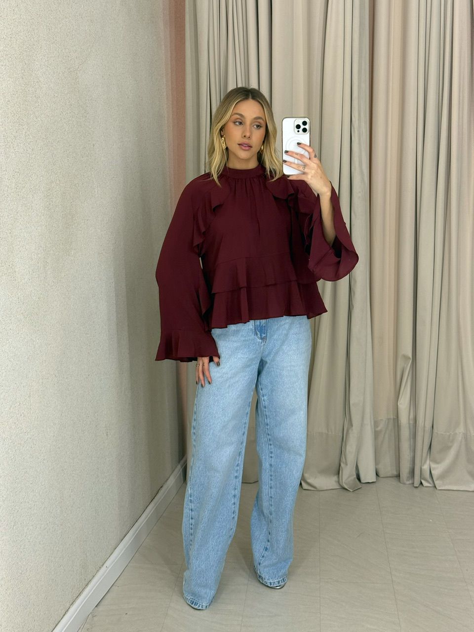 BLUSA MILENA BABADOS VINHO