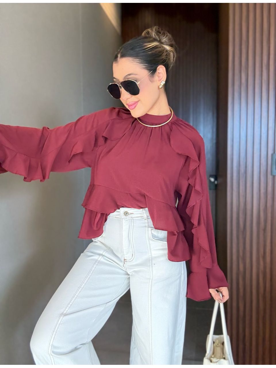 BLUSA MILENA BABADOS VINHO
