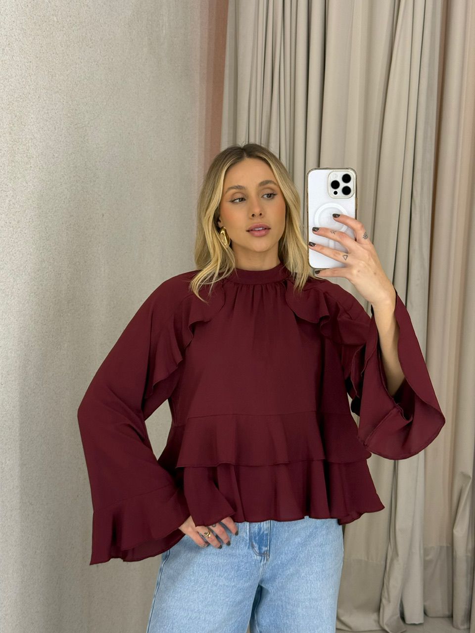 BLUSA MILENA BABADOS VINHO