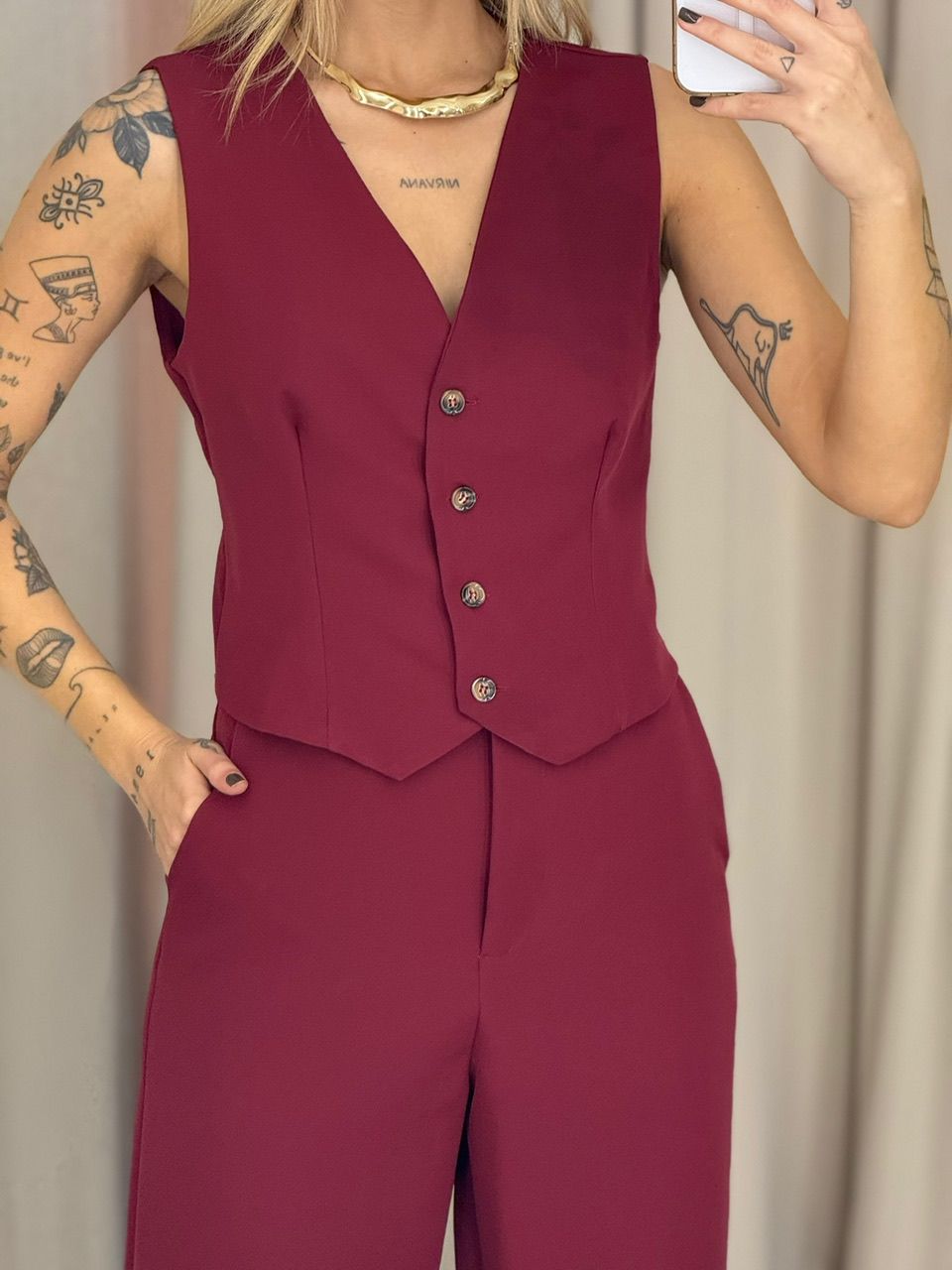 CONJUNTO VIRGÍNIA CALÇA CHERRY RED