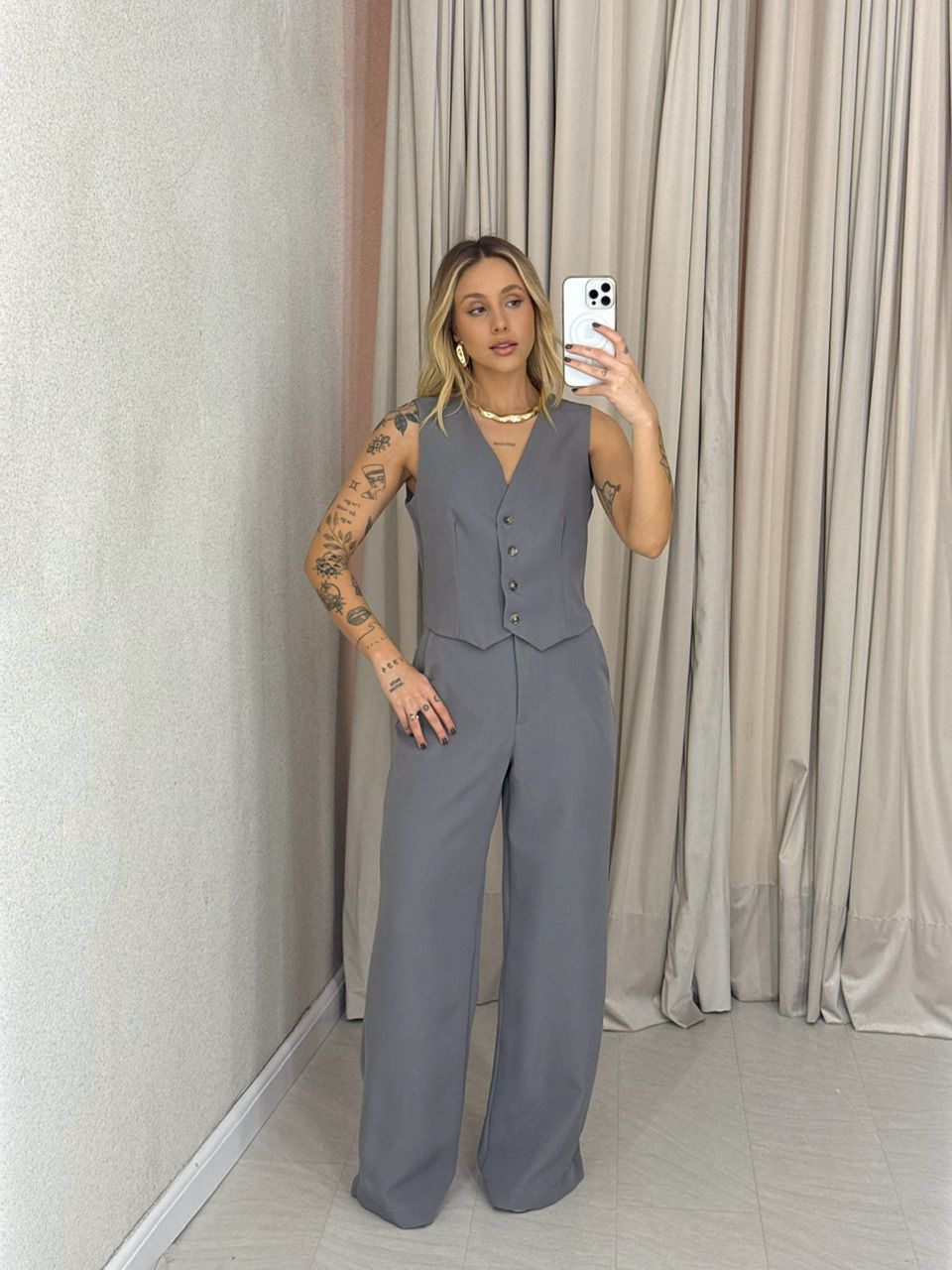 CONJUNTO VIRGÍNIA CALÇA CINZA ESCURO