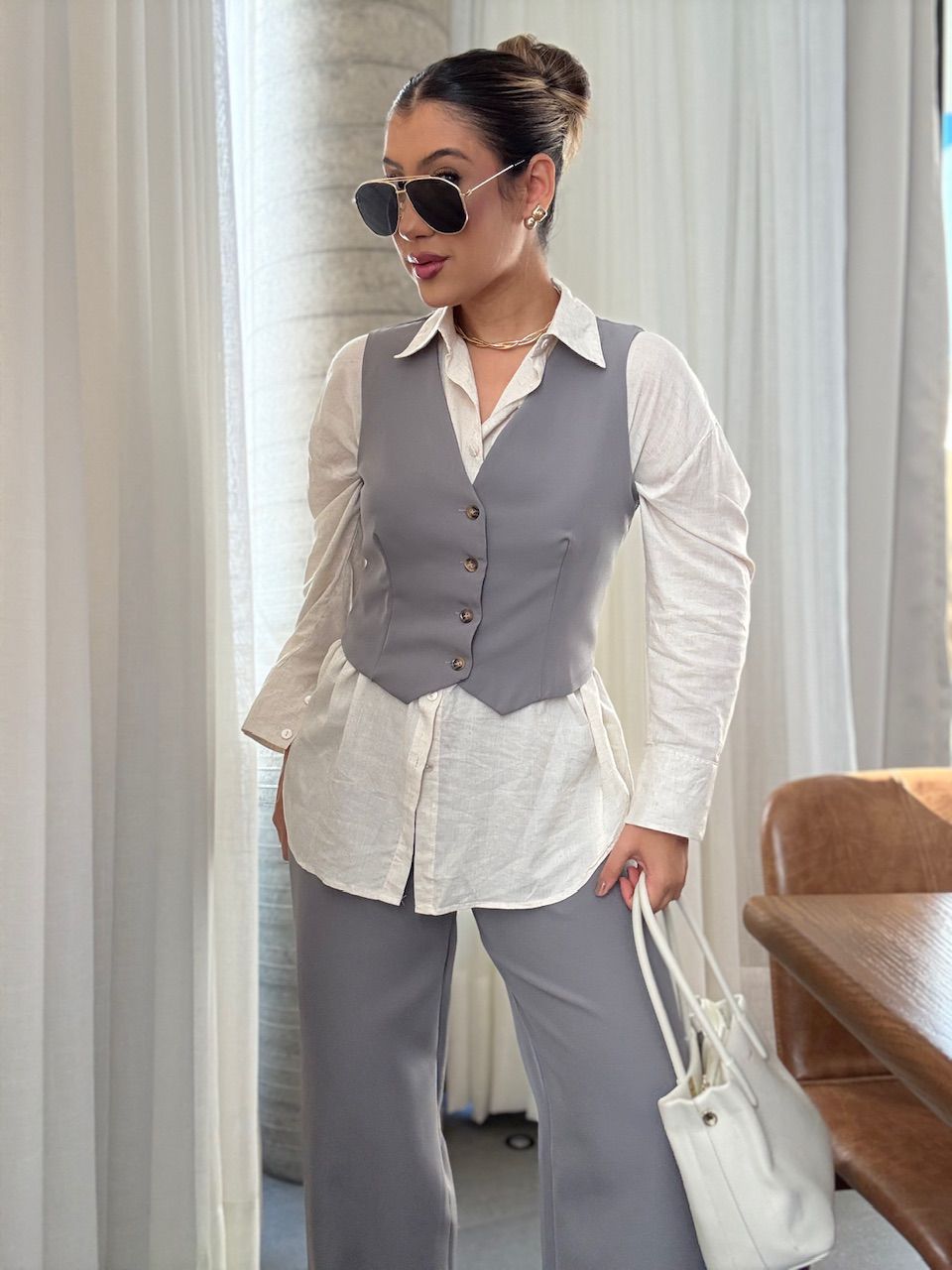 CONJUNTO VIRGÍNIA CALÇA CINZA ESCURO