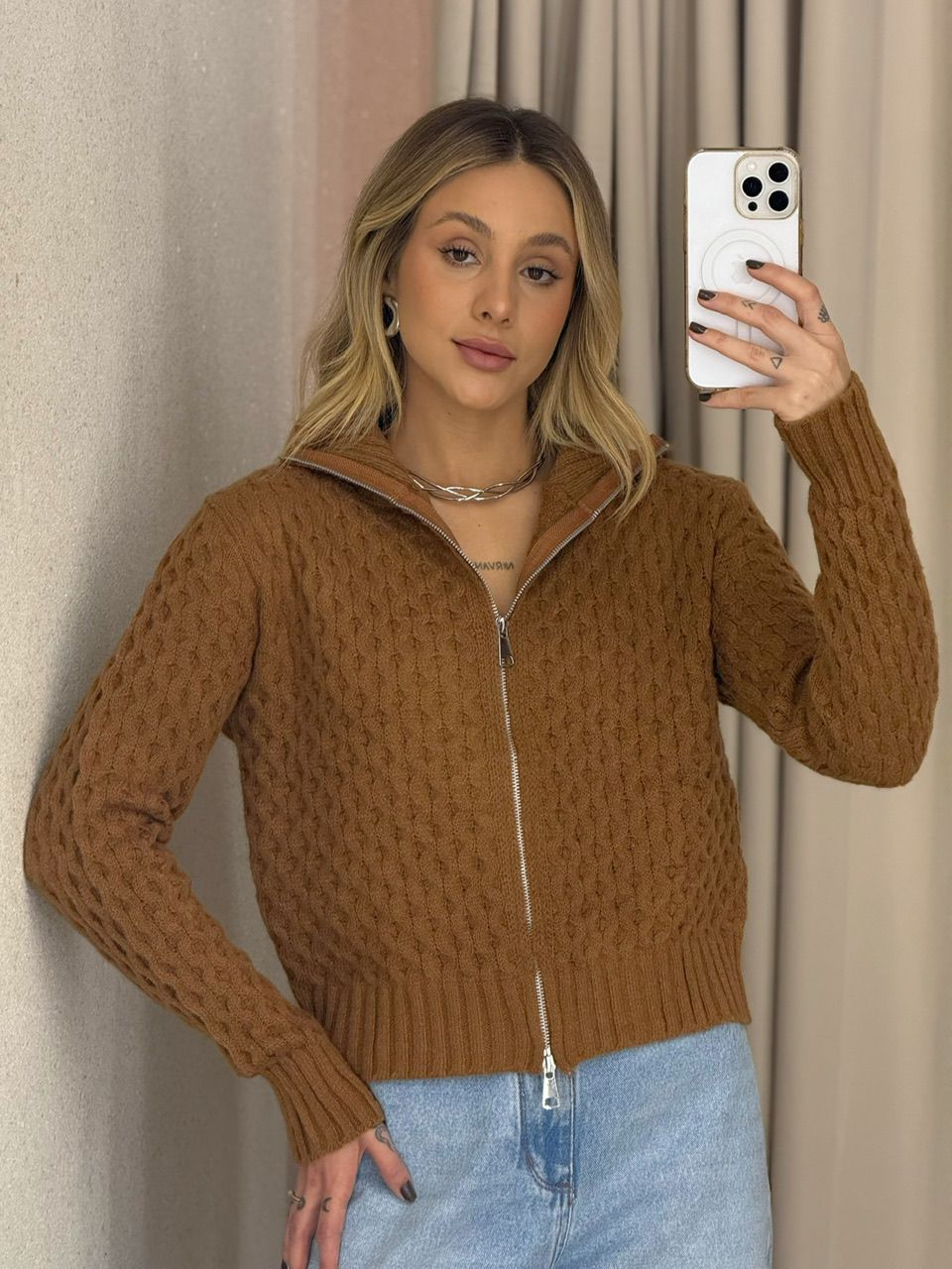 SUÉTER BÁRBARA ZÍPER CARAMELO