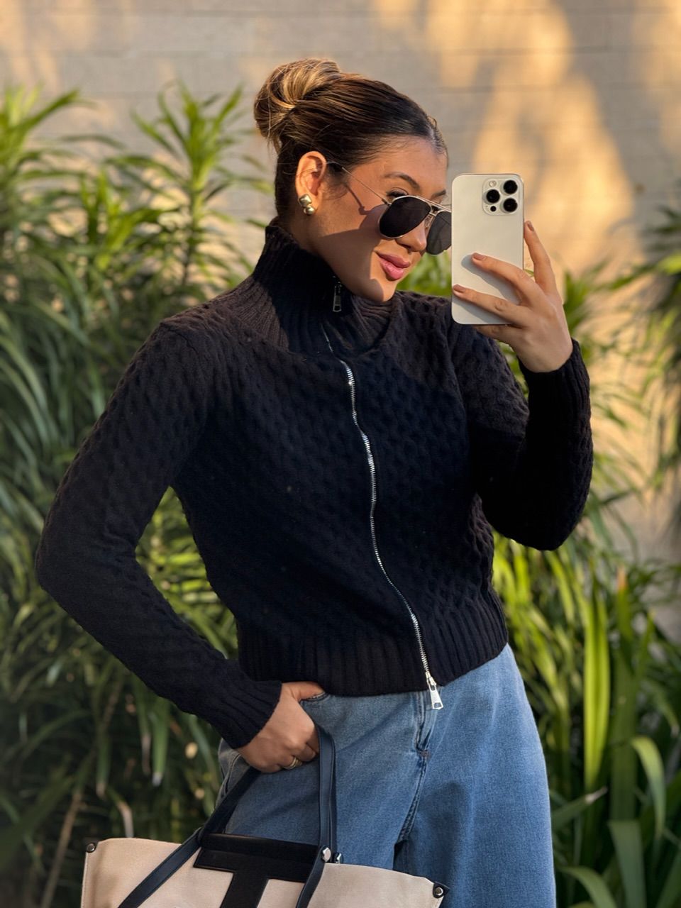 SUÉTER BÁRBARA ZÍPER preto - 0065730032 - CAROLLA FERRARO