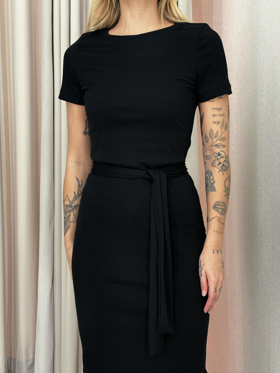 VESTIDO LUCIANA CANELADO PRETO