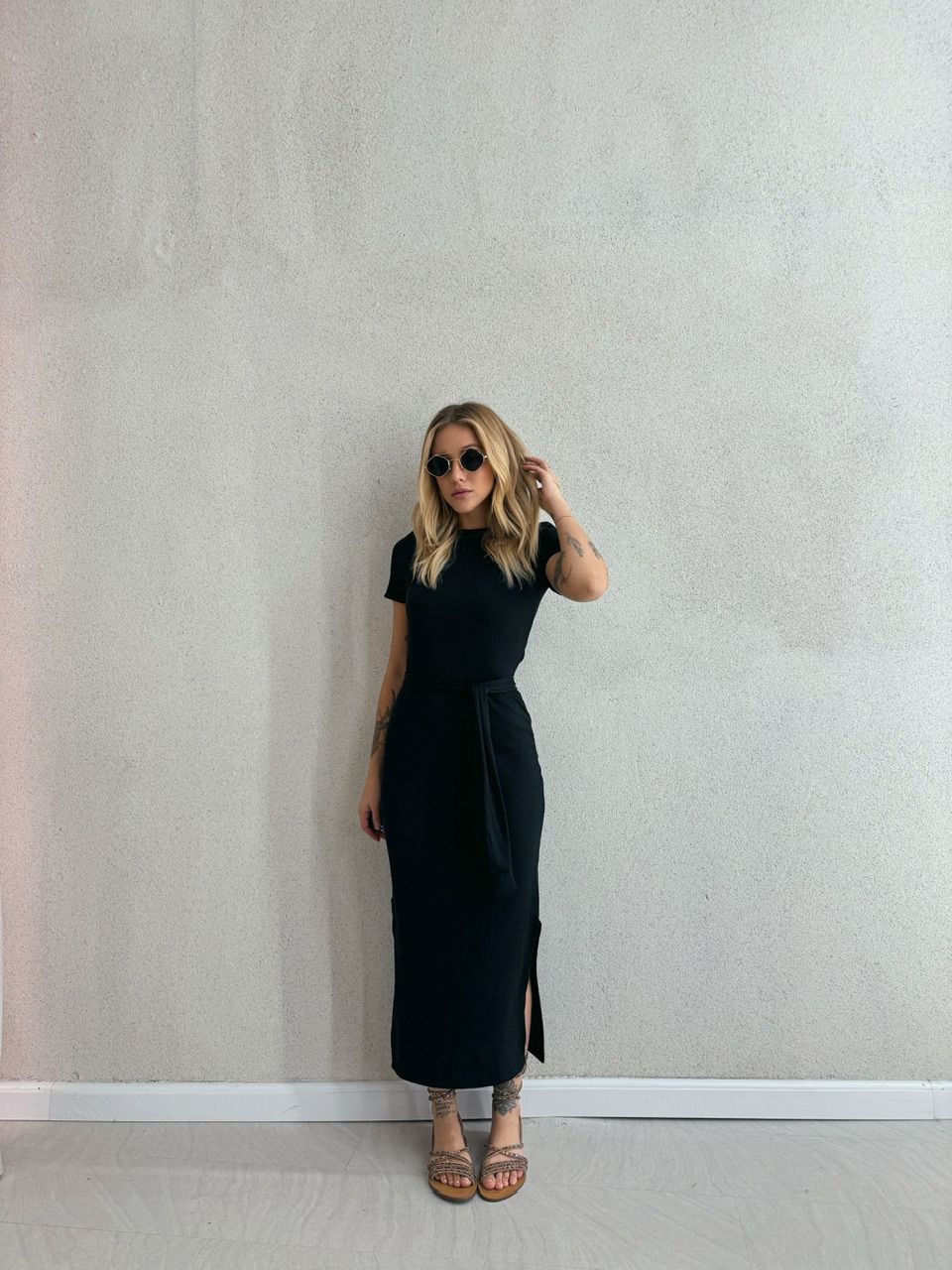 VESTIDO LUCIANA CANELADO PRETO