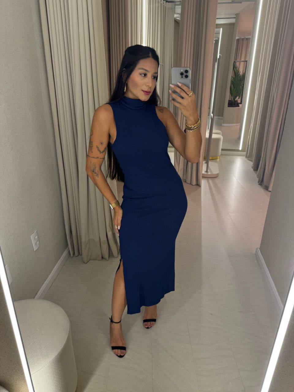 VESTIDO NAYLA CAVADO AZUL MARINHO