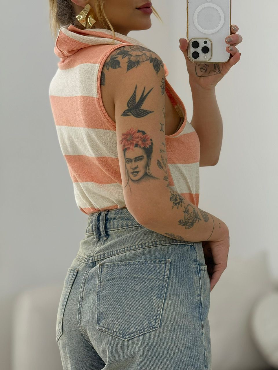 BLUSA CAROLINE LISTRADA PÊSSEGO