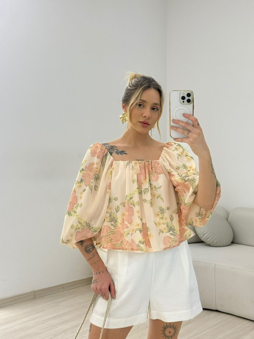 BLUSA MAVIE MANGA BUFANTE ESTAMPADA - 0067560081 - CAROLLA FERRARO