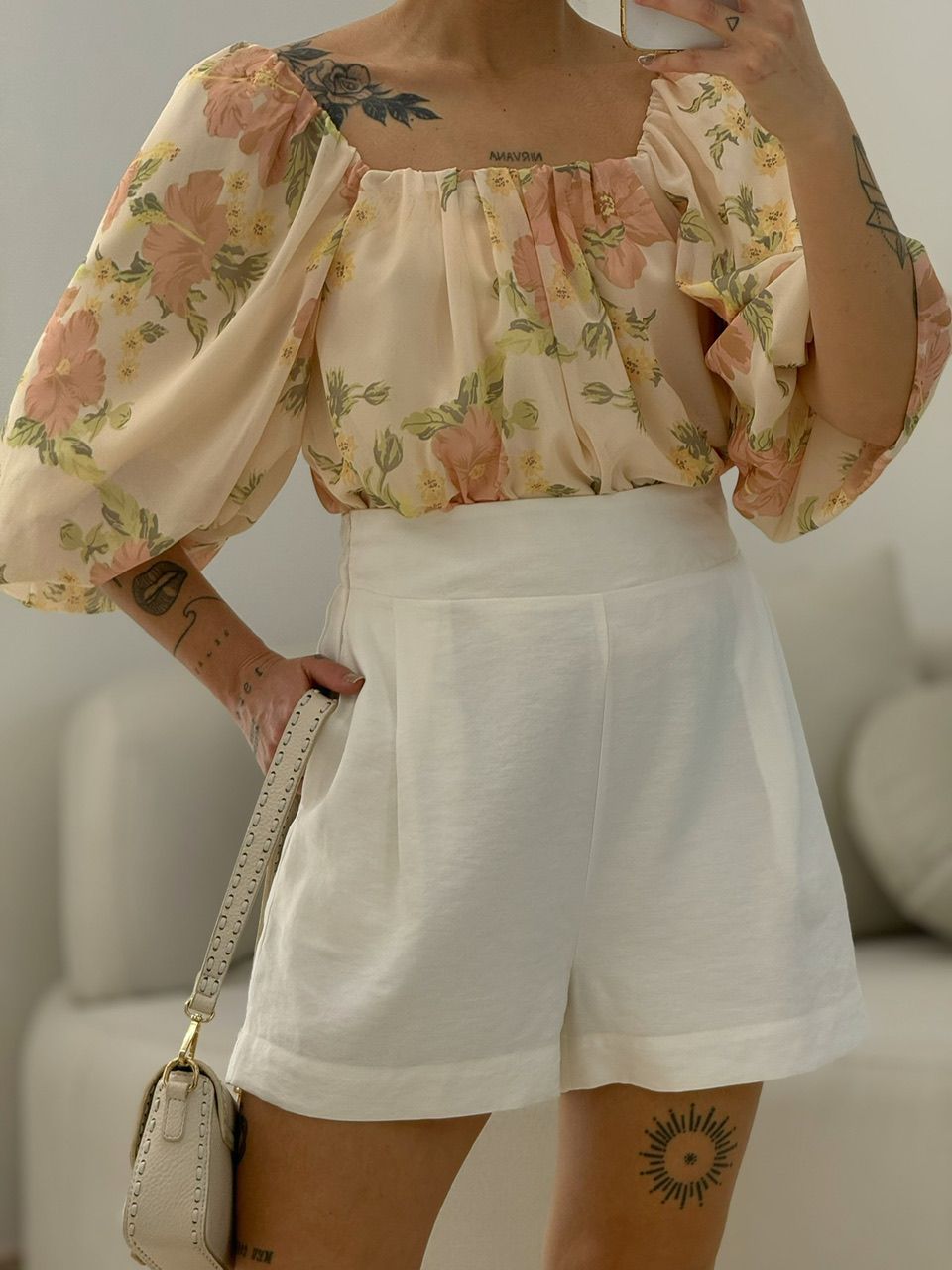 BLUSA MAVIE MANGA BUFANTE ESTAMPADA