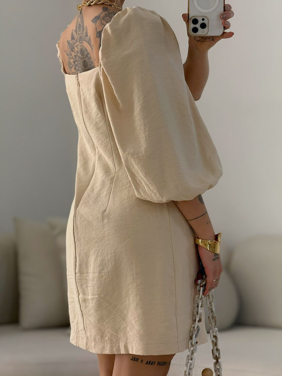 VESTIDO MARGARETE MANGA BUFANTE Areia
