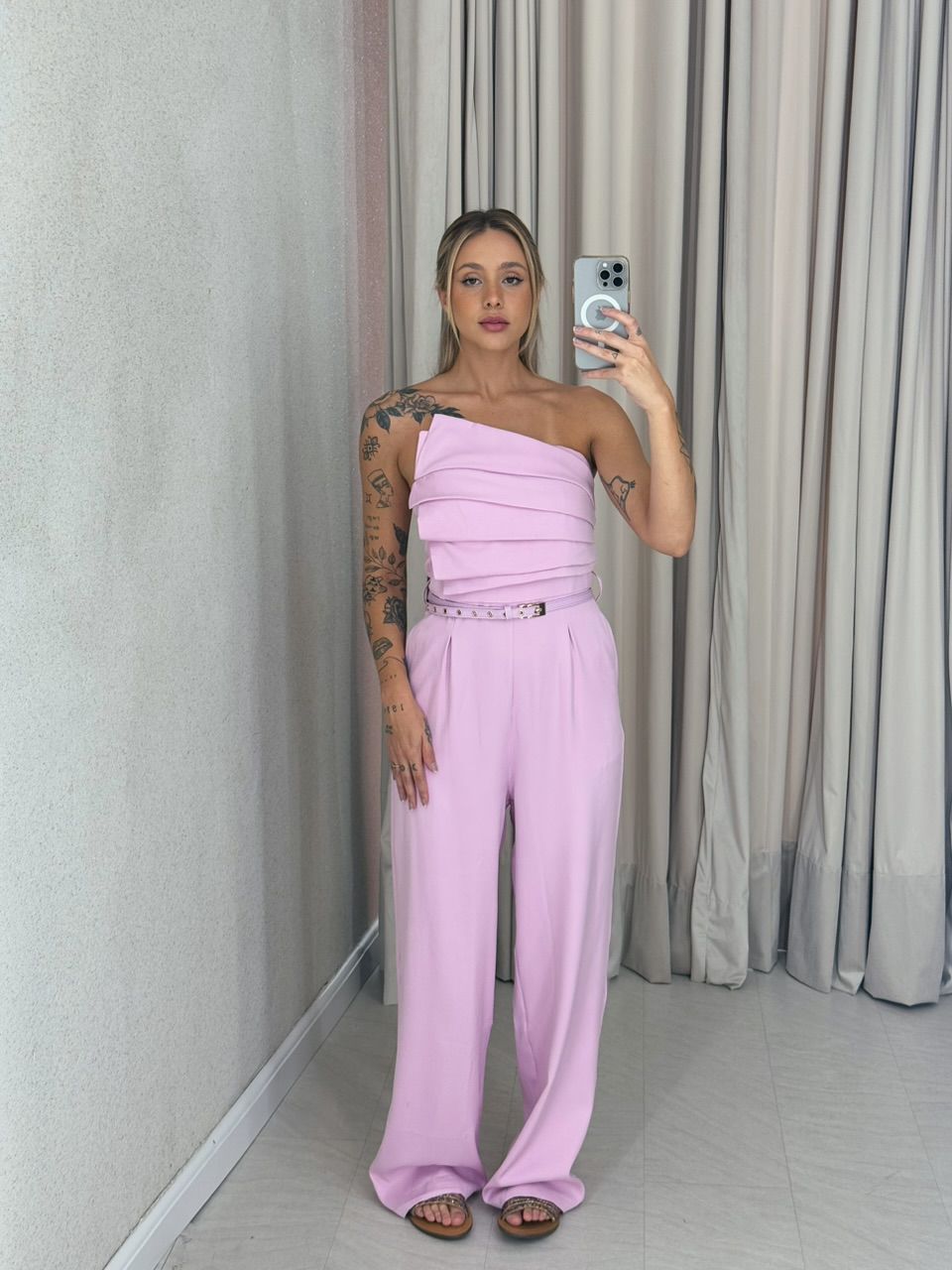 MACACÃO CARLA BUSTO DRAPEADO ROSA - 0059390031 - CAROLLA FERRARO