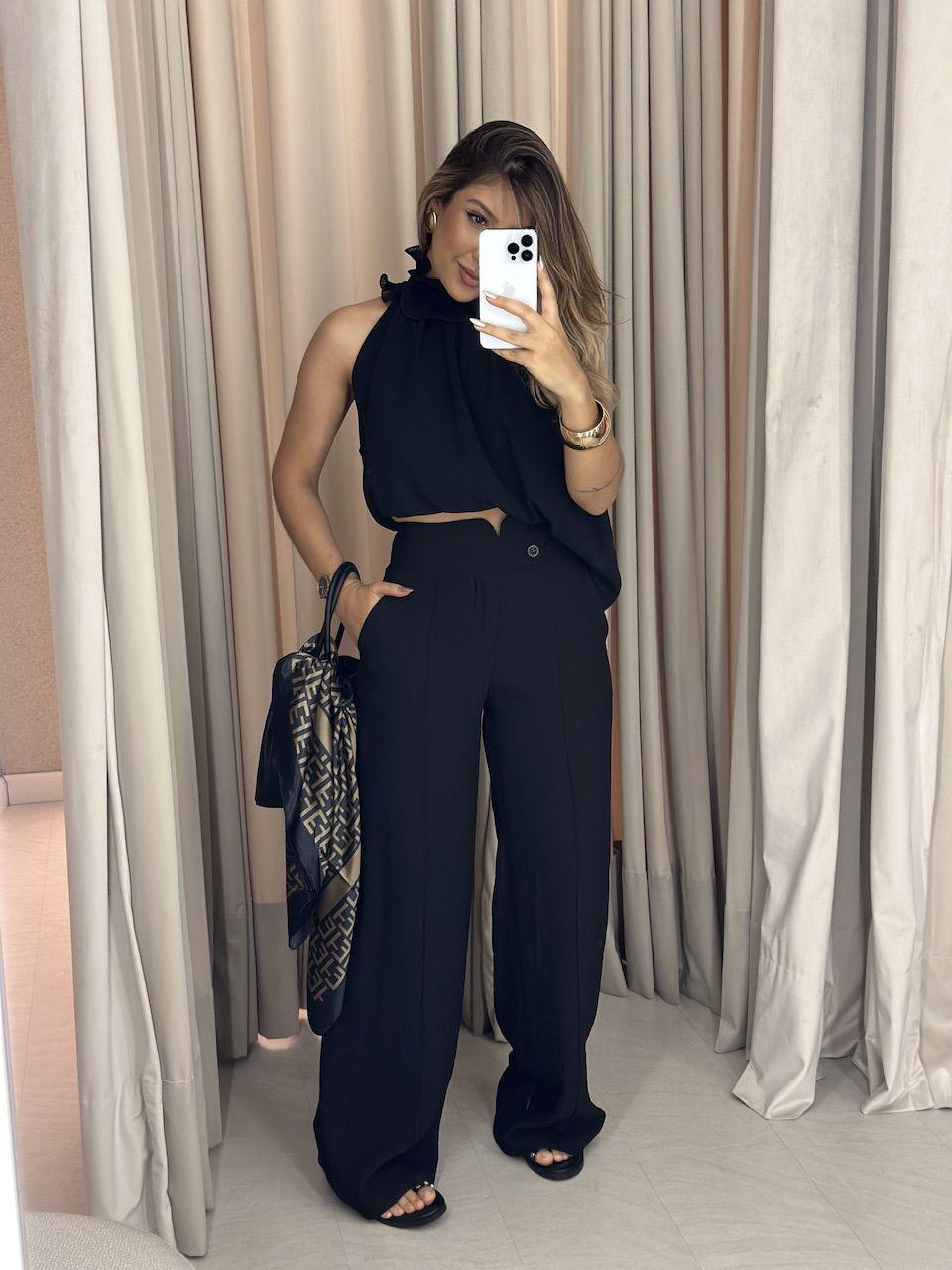 CALÇA CHARLENE PANTALONA Preta