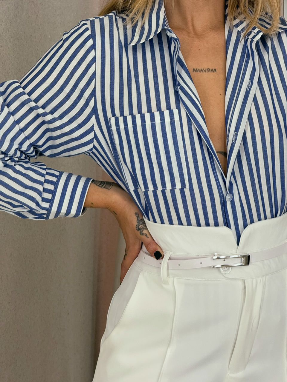 CAMISA DÉBORA LISTRADA Azul Escuro
