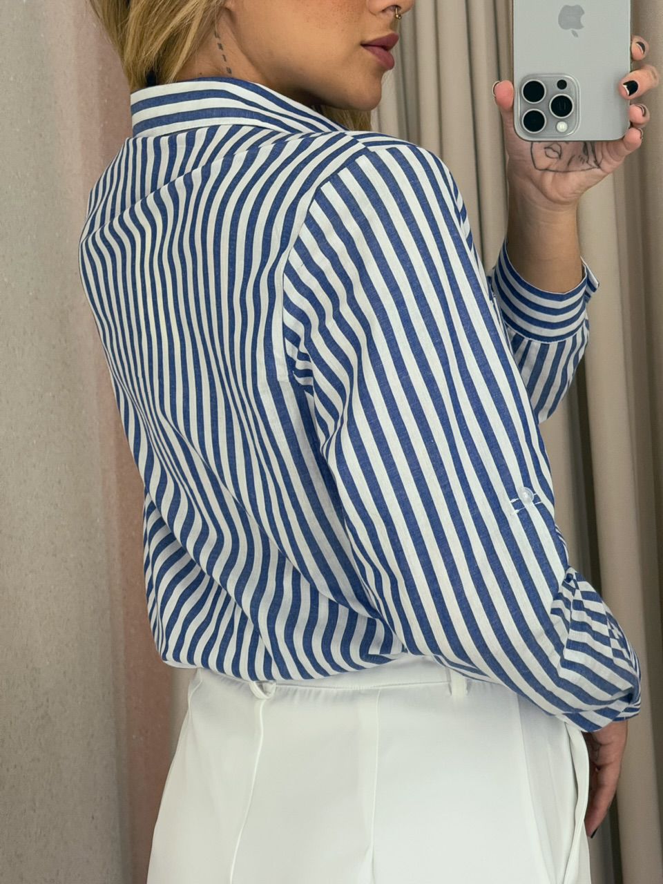 CAMISA DÉBORA LISTRADA Azul Escuro