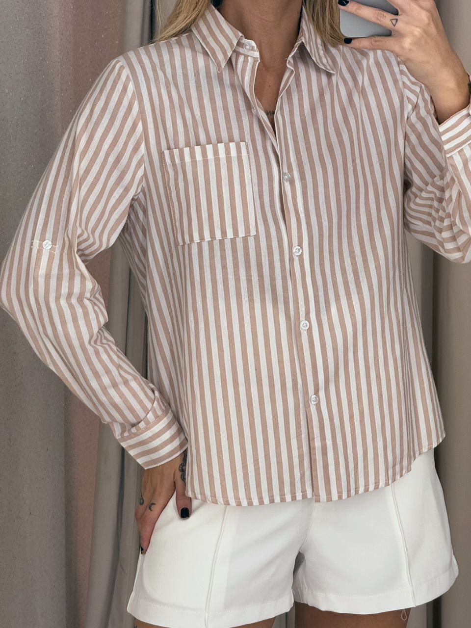 CAMISA DÉBORA LISTRADA Nude