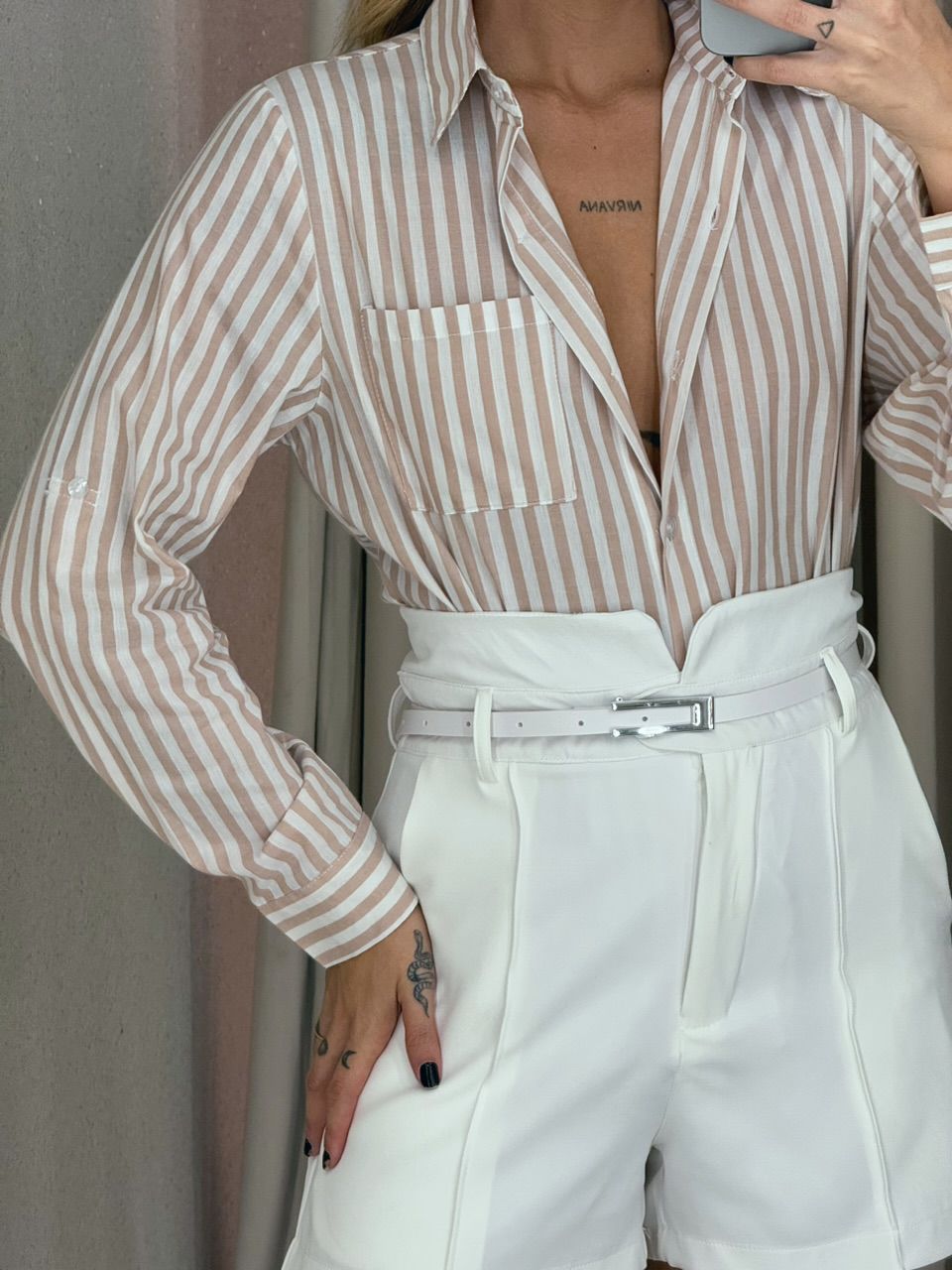 CAMISA DÉBORA LISTRADA Nude
