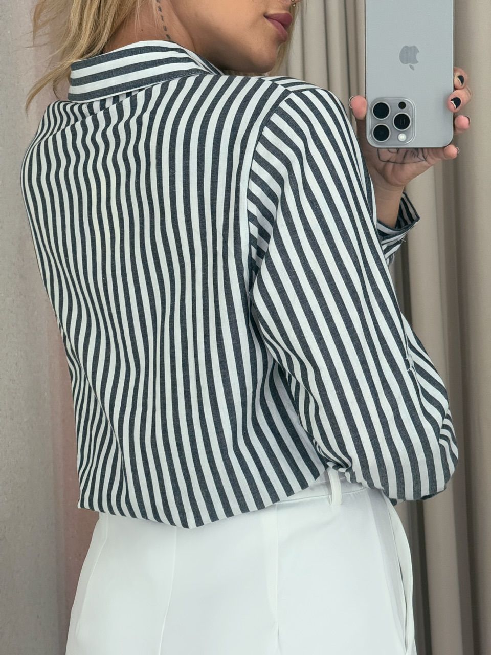 CAMISA DÉBORA LISTRADA Preta