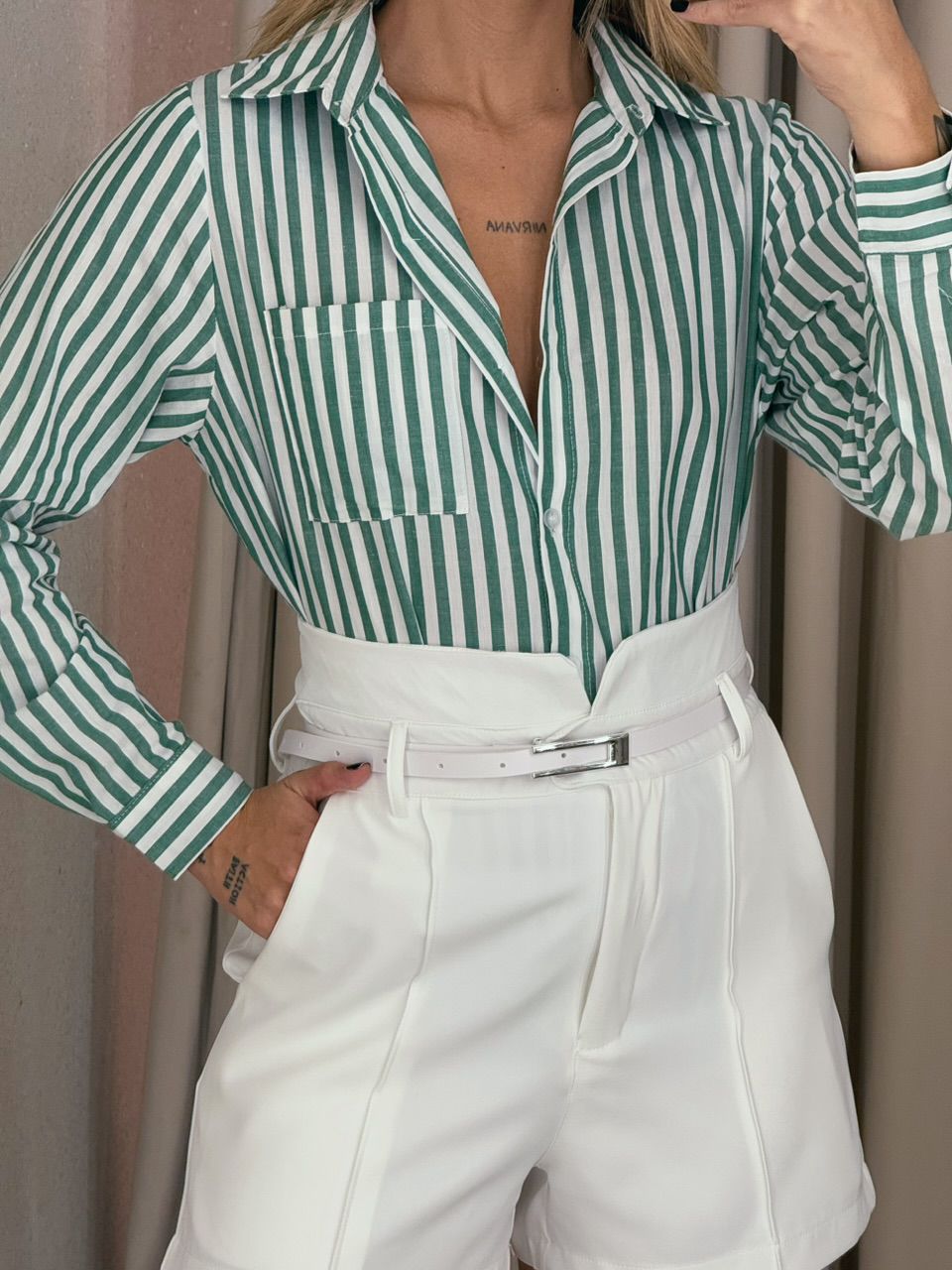 CAMISA DÉBORA LISTRADA verde