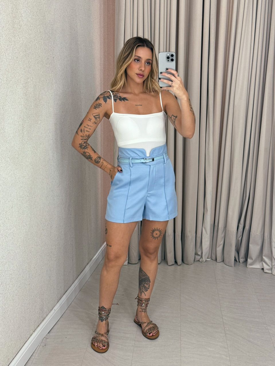 SHORT LAURA Cinto azul