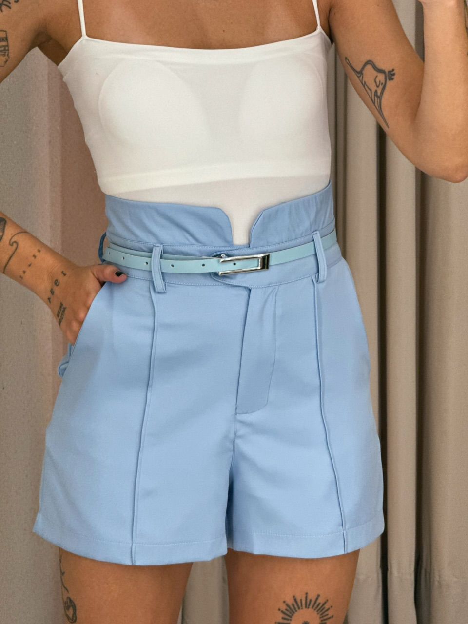 SHORT LAURA Cinto azul - 0059890109 - CAROLLA FERRARO