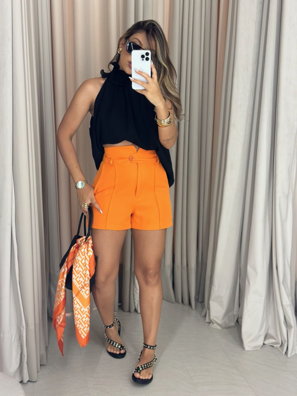 SHORT LAURA Cinto Laranja - 0059890068 - CAROLLA FERRARO