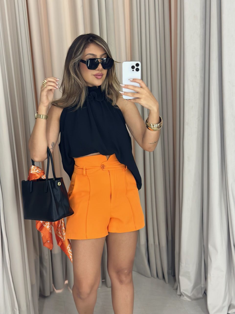 SHORT LAURA Cinto Laranja