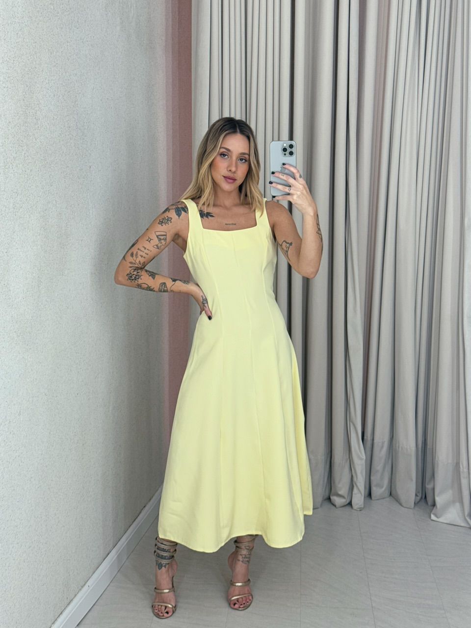 VESTIDO CAROLINE MIDI Amarelo - 0059920111 - CAROLLA FERRARO