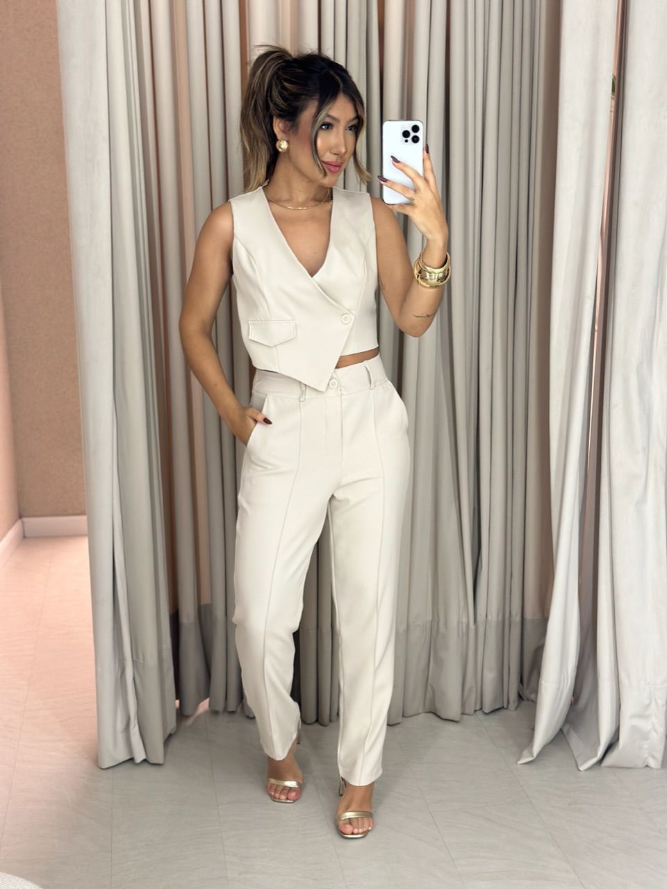 CONJUNTO MARIA LUÍSA CALÇA AREIA - 0061260110 - CAROLLA FERRARO