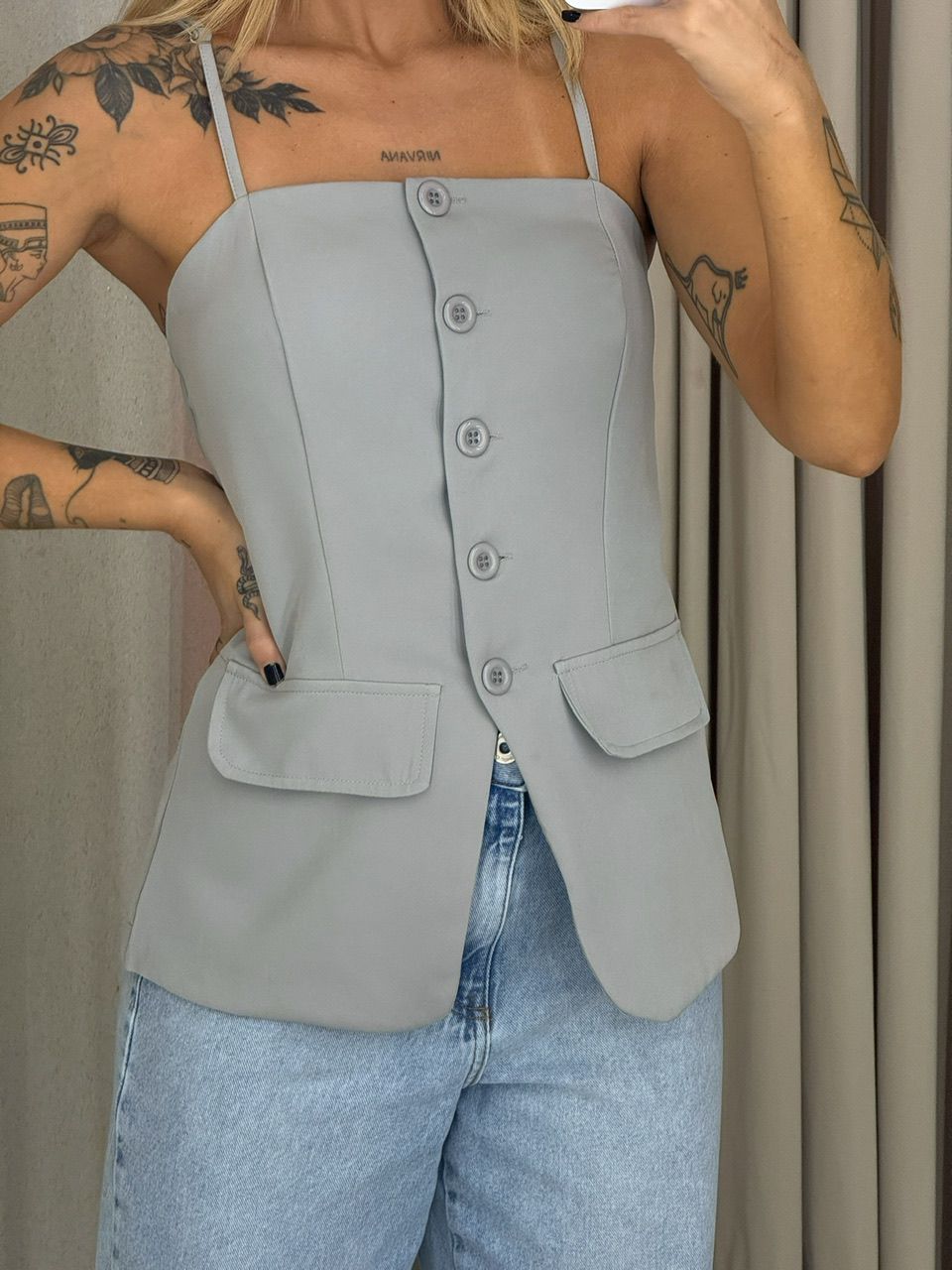 BLUSA FRAN ALÇA CINZA