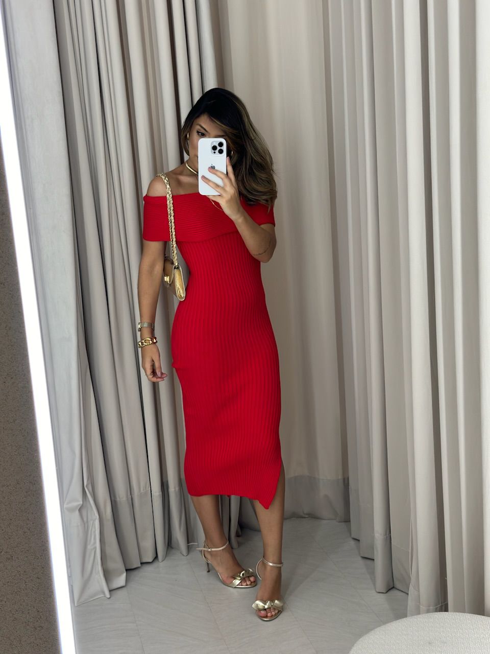 VESTIDO GOLA VIRADA VERMELHO