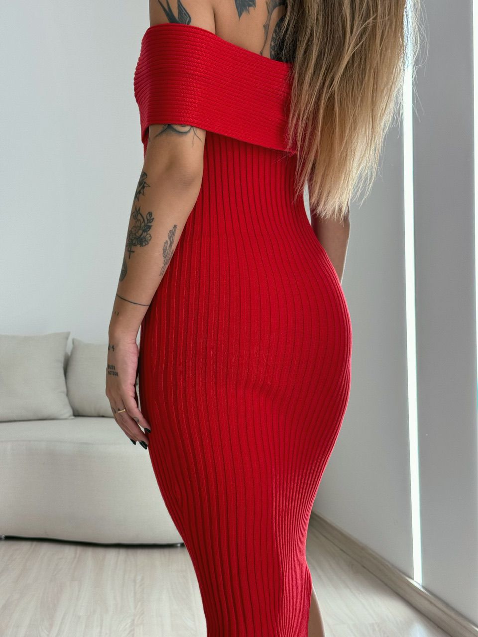 VESTIDO GOLA VIRADA VERMELHO