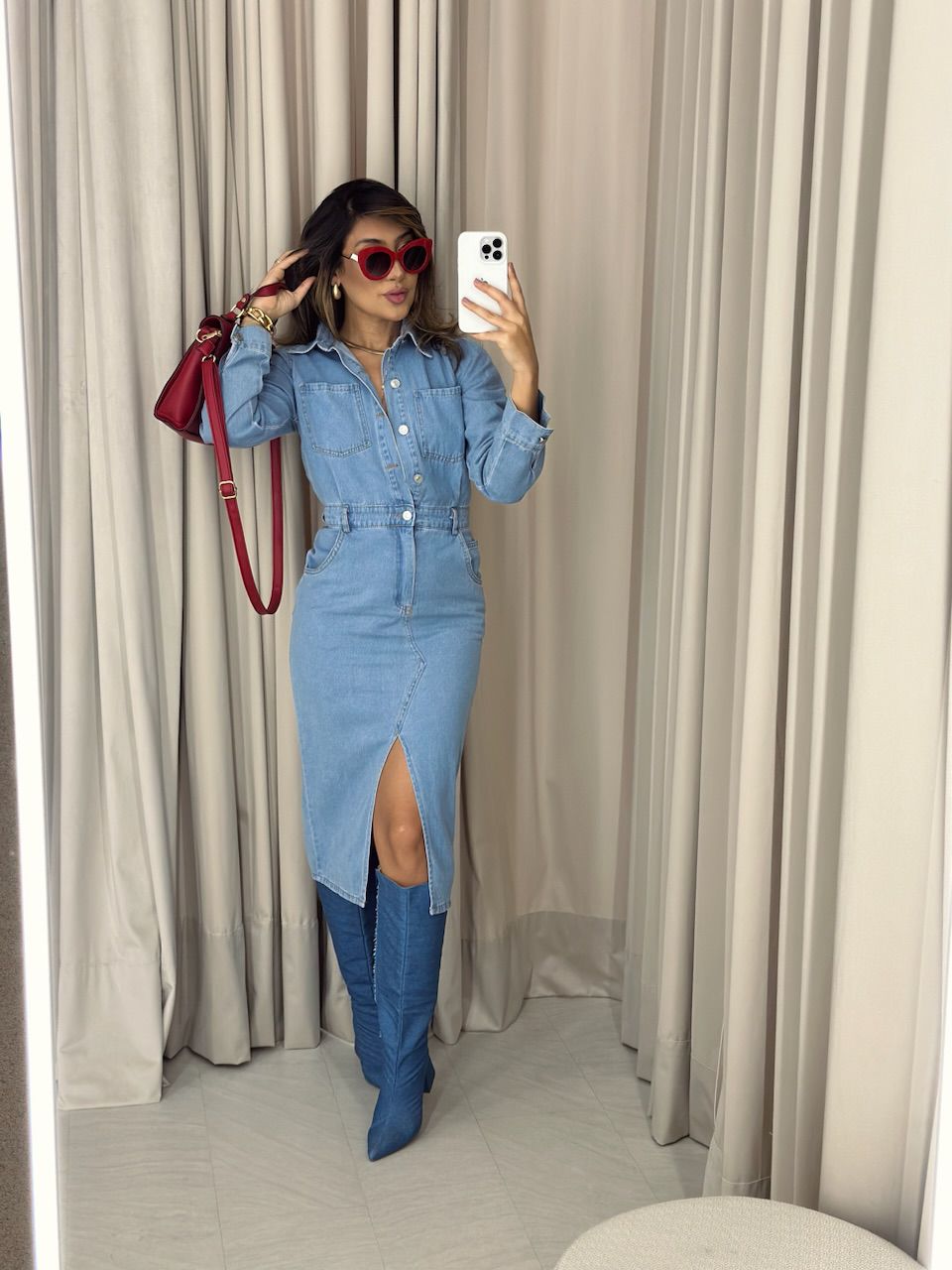 VESTIDO MIDI JEANS CLARO - 0052090139 - CAROLLA FERRARO