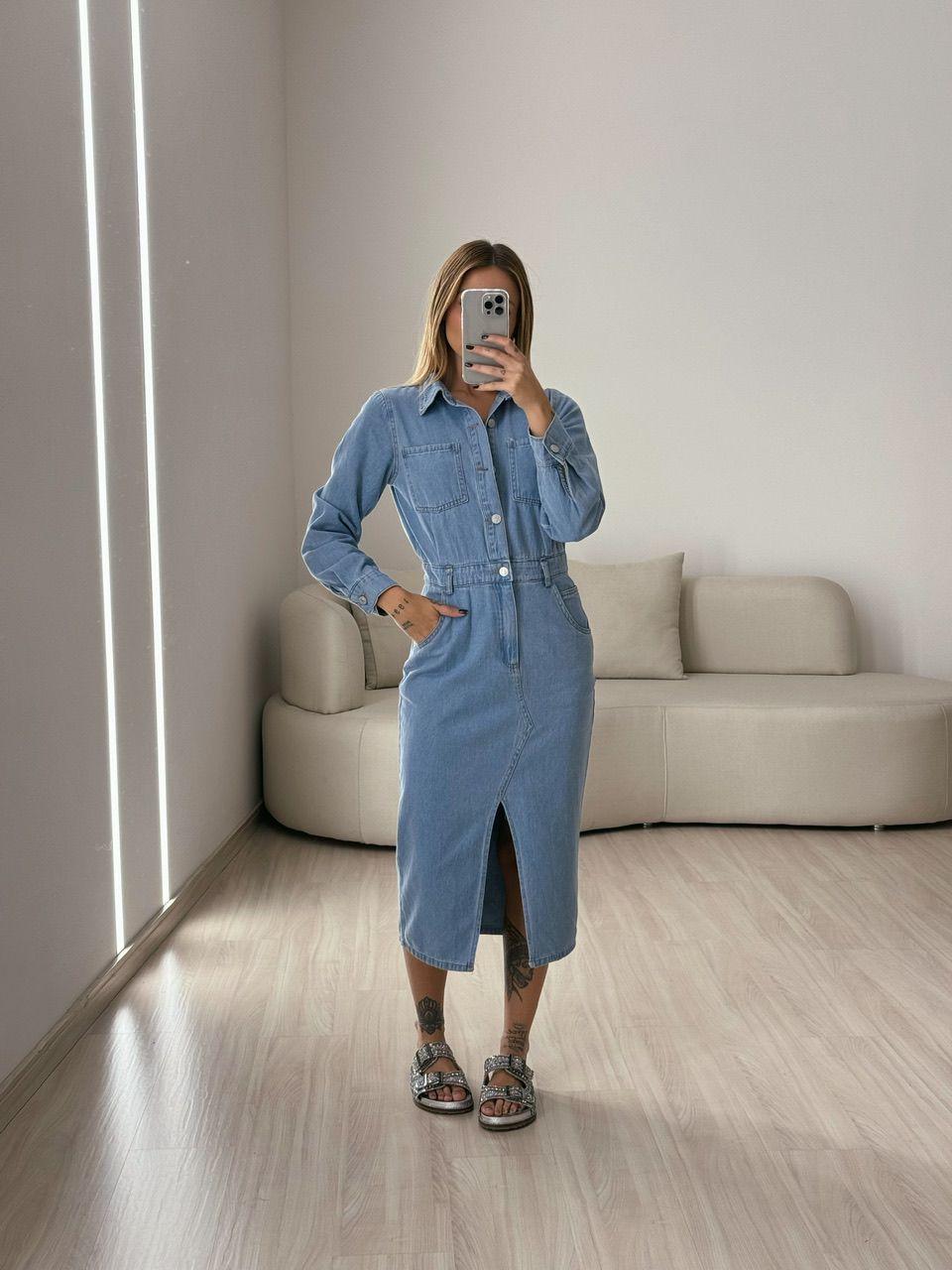 VESTIDO MIDI JEANS CLARO