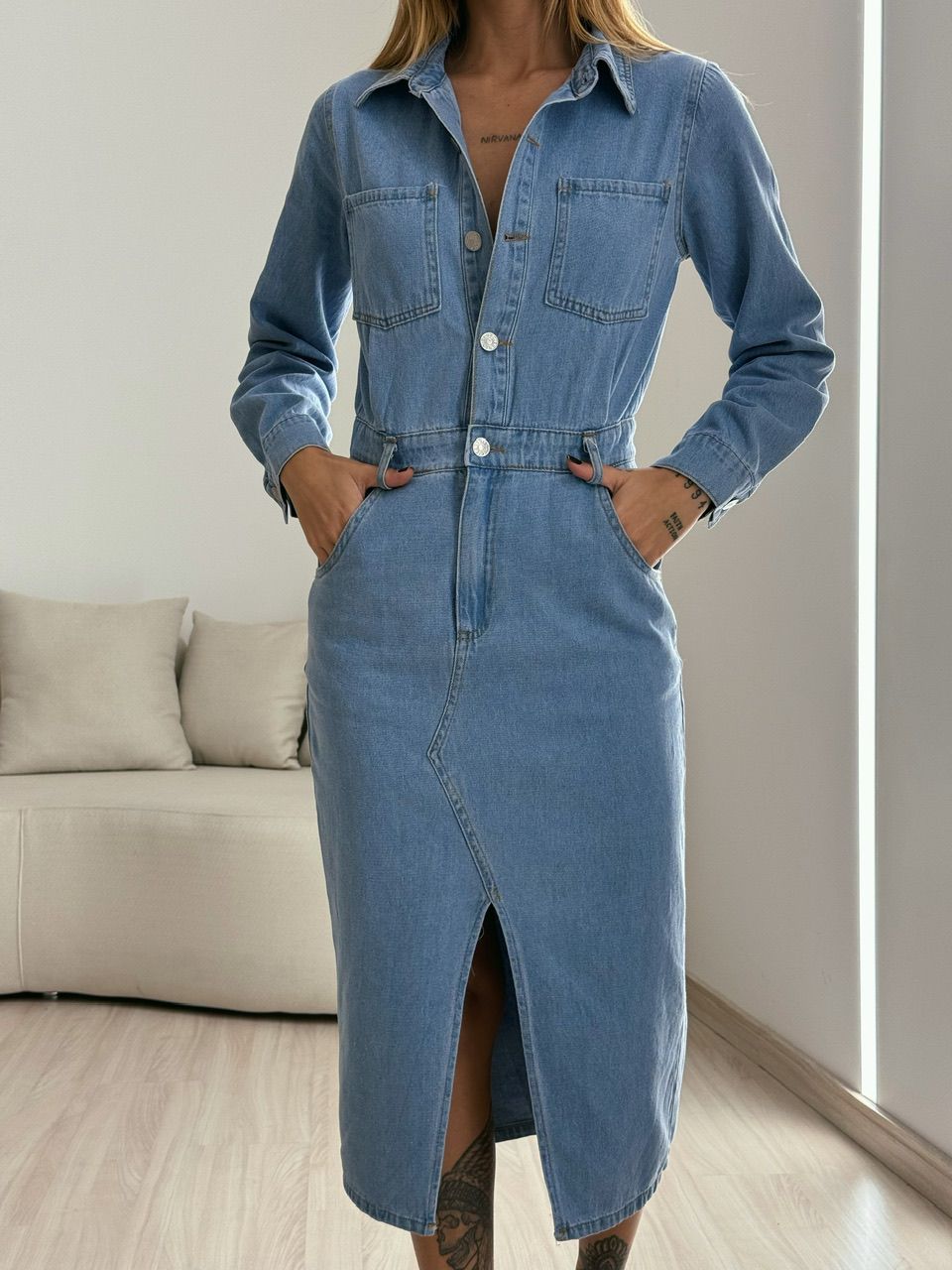 VESTIDO MIDI JEANS CLARO